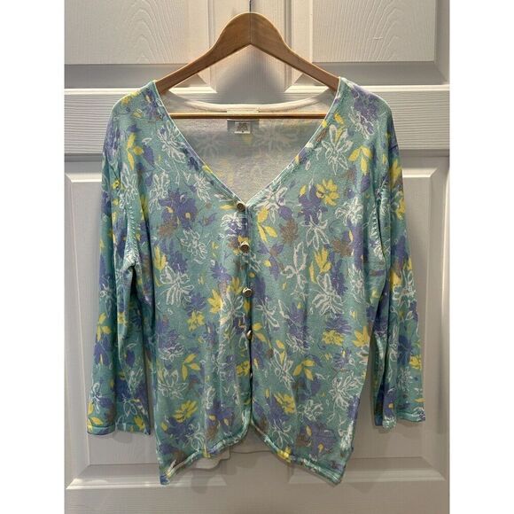 Wild Palms Size Medium Floral Button up V-Neck Cardigan - Picture 1 of 4